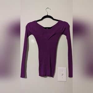 Candie's V-Neck Purple Ribbed Long Sleeve Top